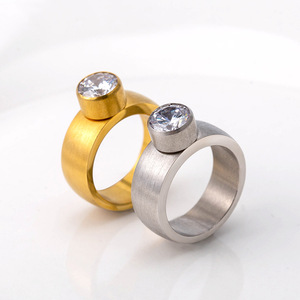 Geometric Gold <b>Titanium</b> Steel Couple <b>Ring</b> With Detachable Zircon Bezel Setting Unisex Jewelry Gift - Product Image 2