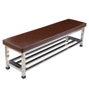 Banc à chaussures Changjian 2156, structure en acier inoxydable, revêtement brun, pour salle de sport, salle de bain, magasin de vêtements. - Product Image 1