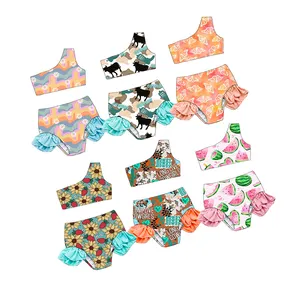 2023 Wholesale Custom 2 Piece Ruffle Baby Swimsuit Summer Children Swimwear Boutique Kids Girls Beachwear