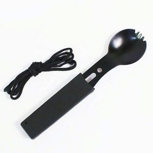 Custom Multi-Functional Camping Spork Set Stainless Steel Spoon, Fork, Bottle Opener & Whistle for Hiking & <b>Backpacking</b> - Product Image 4
