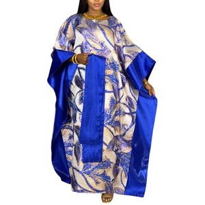 Vestido de gasa de manga larga para mujer Dashiki africano estampado de flores Maxi bata Dubai Kaftan Abaya fiesta graduación noche ropa africana - Product Image 2