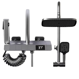 FEIDU Luxuriöse kunden spezifische Messing-Badezimmer-Aufbewahrung Digital anzeige Viergang-Klavier tasten Heiß-/Kaltwasser-Wand-Dusch set - Product Image 3