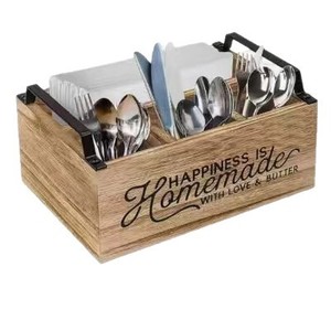 Wooden Cutlery <b>Storage</b> <b>Box</b> Rectangle No Lid <b>Kitchen</b> Organizer Standing Type With Letter Pattern A-411 - Product Image 5