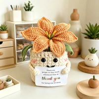 Plante en pot de lys tricotée et tissée à la main en coton de lait, décoration de bureau, fleur, artisanat textile pour tous les âges