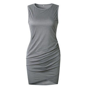 Vestido de playa informal de verano 2024 para mujer, cuello redondo, corto, sin mangas, para fiesta, Club, plisado, ajustado, vestidos camiseros - Product Image 4