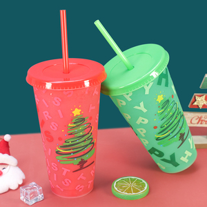 Quà Tặng tái sử dụng nhựa <span class=keywords><strong>Iced</strong></span> Màu cà phê thay đổi giáng sinh vui vẻ <span class=keywords><strong>cup</strong></span> với nắp đậy và ống hút cho người lớn trẻ em bên - Product Image 3