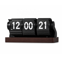 USB-C Aufladbare Li-Batterie Auto-Desktop-Flip-Uhr mit Holzsockel, Timer/Wecker/Kalender, Retro Vintage Design # HY-D006-W