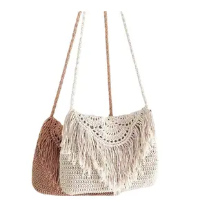 2022 Straw Bags Bohemia Summer Bali Handmade Woven big shoulder beach tote bag women cluth with tassel hot sale purse