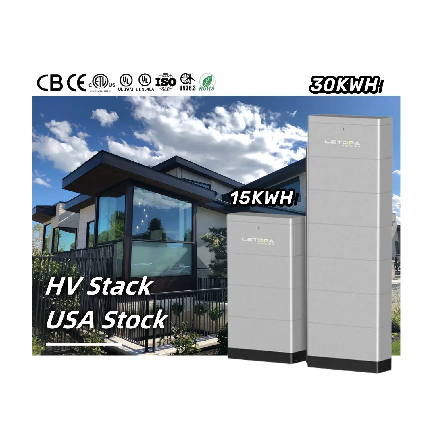 LETOPA Home energy home storage stackable battery for solar 15-30KWH HV home system solar stackable battery energy storage