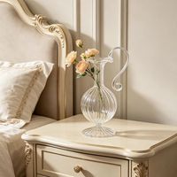 Vase Pichet Vintage en Verre Soufflé et Poli Côtelé avec Poignée, Vase à Fleurs Coloré pour Hydroponie, Décoration de Table et Mariage