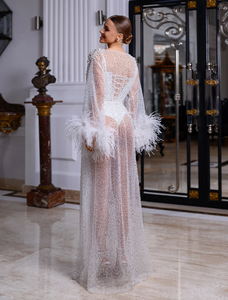 <span class=keywords><strong>Vestaglia</strong></span> da Sposa con Piume, Lingerie Sexy Trasparente, Accappatoio per Servizio Fotografico di Maternità, Boa in Marabù, Stile Boudoir Burlesque - Product Image 5