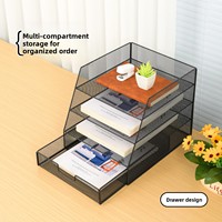 Estante de Archivo Metálico de Cuatro Niveles Tamaño A4, Organizador de Escritorio, Estante de Archivo Metálico con Bordes Biselados y Cajones