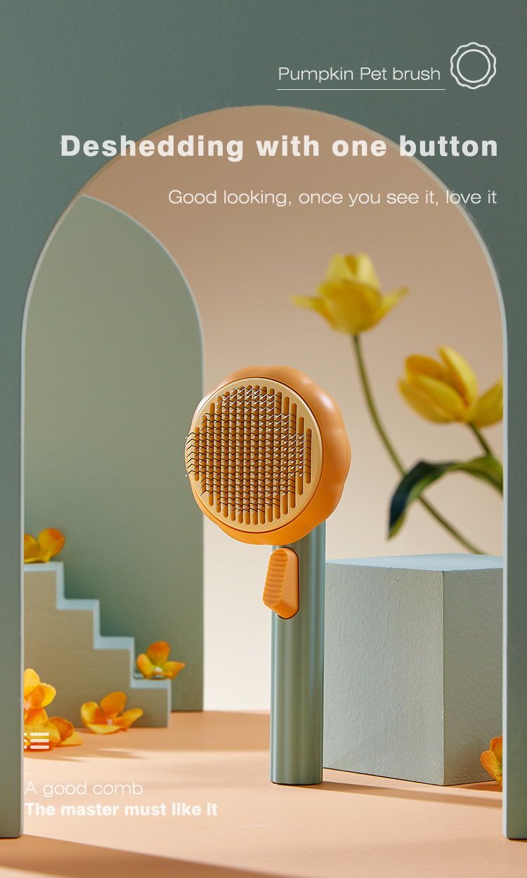 Self Cleaning Brush Pet Grooming Tool Pumpkin Cat Hair Teeth Comb
