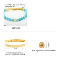 Bracelet géométrique en acier inoxydable plaqué or 18 carats, personnalisable avec un message de bénédiction, et bracelet en perles de cristal inclus.