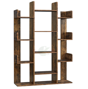 Estantería rústica marrón con forma <span class=keywords><strong>de</strong></span> árbol con 13 estantes <span class=keywords><strong>de</strong></span> almacenamiento, esquinas redondeadas, 9.8"x33.9"x55.1" - Product Image 1