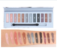 Palette de fards à paupières 12 couleurs avec pinceau, fard à paupières en poudre couleur unie, haute pigmentation, pailleté métallique