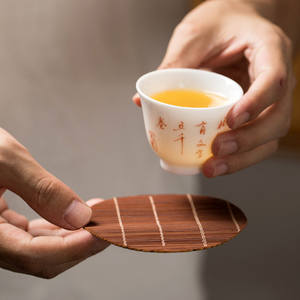 Ronde vintage bamboe onderzetter warmte-isolatiemat <span class=keywords><strong>Chinese</strong></span> stijl Zen theeceremonie Kung Fu beker - Product Image 2