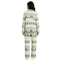 Set Piyama Wanita Katun Cetak Motif Fair Isle Vintage - Lengan Panjang Kancing Depan 2 - Potong Pakaian Santai Rumah untuk Grosir