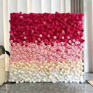 Décoration flexible, 4 pièces * 40x60cm, tapis mural en fleurs artificielles en soie rouge, toile <span class=keywords><strong>de</strong></span> fond personnalisée, panneau mural floral - Product Image 1