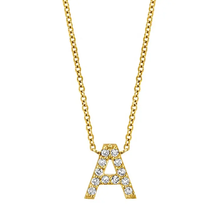 Nouvelle arrivée 18k plaqué or 925 en argent sterling cz pave diamant lettre pendentif collier