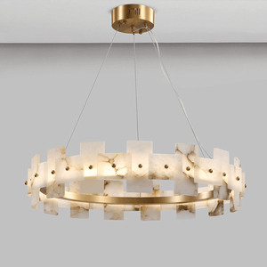 Lustre nordique moderne de luxe en forme d'anneau en albâtre suspension en marbre naturel pour la décoration de salon de Villa d'hôtel - Product Image 4