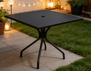 <span class=keywords><strong>Table</strong></span> d'extérieur <span class=keywords><strong>carrée</strong></span> en <span class=keywords><strong>aluminium</strong></span> noir de 36 pouces pour dîner ou prendre du café avec trou pour parasol - Product Image 3