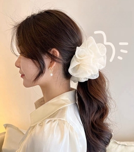 ยางมัดผมผ้าชีฟองเนื้อนุ่ม สีพื้น ผ้าตาข่ายอเนกประสงค์ ยางมัดผมออร์แกนซ่าขนาดใหญ่ สำหรับผู้หญิง - Product Image 4