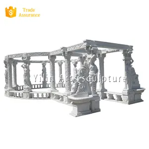 Outdoor Runde Metall Dach Weiß Marmor Garten Pavilion Statue Stein Pavillon Carving