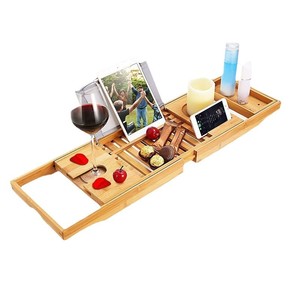 Bandeja de Baño Plegable de Bambú con Portavasos para Productos de Cuidado Personal y Lectura - Product Image 3