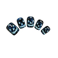 Faux ongles courts Halloween à motifs de dessins animés, fantôme bleu, citrouille et feu lumineux, 24 pièces, amovibles et à presser (personnalisables)