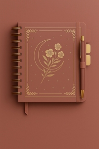 Cuaderno Espiral con Diseño de Flor Lunar en Relieve de Cuero, Papelería Estética con Portaplumas y Separadores - Product Image 4