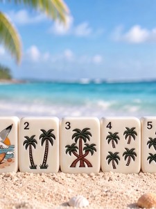 Tuiles de Mahjong en plastique sur le thème de la plage, motifs planches de surf et océan, pour les voyages, les fêtes et les jeux de table - Product Image 4