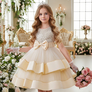Elegante Abito da Festa per Bambine con Motivi Floreali in Raso, Design a Strati, Vestito da Principessa per Bambine 2-10 Anni - Product Image 6