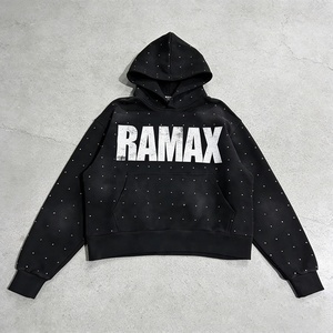 Sudadera con Capucha de Invierno para Hombre, Estilo Hip Hop, Personalizada con Logotipo, de Algodón/Poliéster, Felpa Francesa, Estampada, Talla Grande, Lavada, con Pedrería - Product Image 1