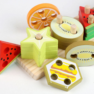 ของเล่นมอนเตสซอรี่ลดราคา ของเล่นไม้ทรงเรขาคณิต 3 มิติ แบบเรียงซ้อน ฝึกการจับคู่สีและรูปทรง เสริมพัฒนาการเด็ก ของเล่นเค้กผลไม้แสนน่ารัก - Product Image 6