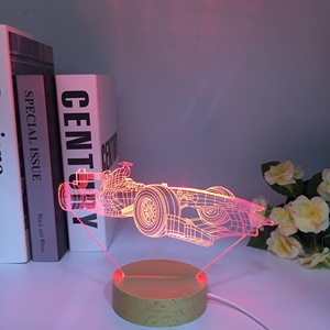 Sportwagen F1 <span class=keywords><strong>3d</strong></span> Illusie <span class=keywords><strong>Lamp</strong></span> Voor Kind Slaapkamer Nachtlampjes Veranderende Sfeer Houten Led Nachtlampje Supercar Dropship - Product Image 6