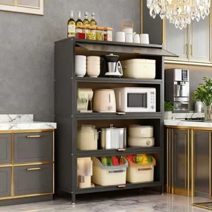 Kitchen Storage <b>Rack</b> Multi Layer Metal Cabinet With Doors Dustproof For <b>Microwave</b> Oven Household Use Modern Design - Product Image 3