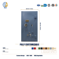 Porte de coffre-fort intérieur commercial en acier bleu, testée indépendamment contre le feu et le cambriolage, pour bureau familial, taille personnalisée, usine chinoise