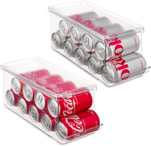 Set of 2 Plastic Rolling Refrigerator Organizer Bins Pop Soda Can Dispenser Beverage Holder for Fridge Freezer Kitchen