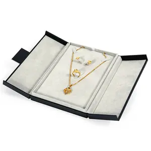 Grosir hadiah mewah Set perhiasan kotak kemasan Logo kustom karton kelas atas kertas kemasan kalung kotak perhiasan