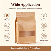 Sachet en papier kraft imprimé sur mesure, refermable avec fermeture éclair, fond plat et fenêtre transparente pour l'emballage de nourriture et de snacks
