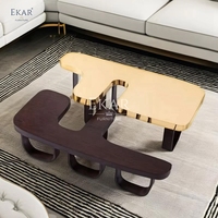 Meja kopi konversi Modern desain kreatif ruang tamu kontemporer ruang makan rumah Villa menampilkan MDF batu baja kayu