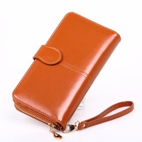 Dompet wanita, dompet wanita kulit minyak lilin, dompet dan dompet RFID wanita, tempat multi kartu, dompet ritsleting