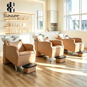 Manufacturer Shampoo Chair with Thickened Seat Cushion Semi-lying Design Customized Leather Color Ceramic Basin Shampoo <b>Bed</b> - Product Image 1