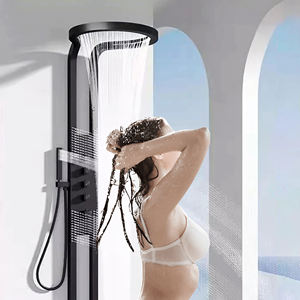 Noir argent multifonction Rainfalll Piano Key chaud et froid arroseur Massage pommeau de douche ensembles panneau système - Product Image 1