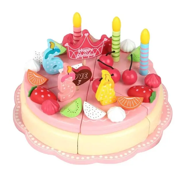 Hölzerne Geburtstags feier Kuchen für Kleinkinder, KINDER Toyland Pretend Food Sets Kleinkind Holz Kuchen Sets für Kinder Geschenk