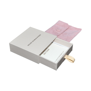 Custom Embossing Logo Specialty Paper Cardboard Packaging Slide Drawer Gift Jewelry Box with Cleaning Cloth & Jewelry Bag Pouch