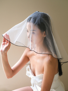 Velo Corto Nero con Bordo per Sposa, Matrimonio, Registrazione, Fotografia, Accessori per Capelli, Oggetti di Scena per Fotografia di Viaggio - Product Image 6