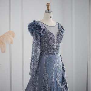 Jancember LSCZ300 abiti <span class=keywords><strong>da</strong></span> <span class=keywords><strong>sera</strong></span> a maniche lunghe in pizzo blu Navy eleganti <span class=keywords><strong>da</strong></span> donna abiti <span class=keywords><strong>da</strong></span> ballo 3D modello applique vita naturale - Product Image 5