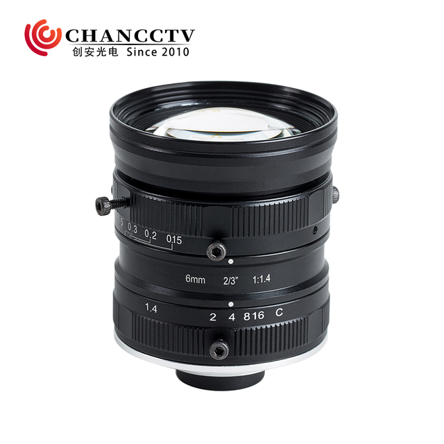 CH677A 6mm 2/3" 5MP C/CS Mount Machine Vision Lens | F1.4-F16 <1% Distortion, 73.5° Wide FOV 0.1m Close Focus Industrial Lens